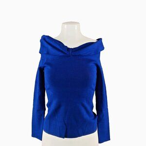 NWT $79 INC Bright blue Off The Shoulder Sweater XS(0-2) Pullover Fitted Rayon
